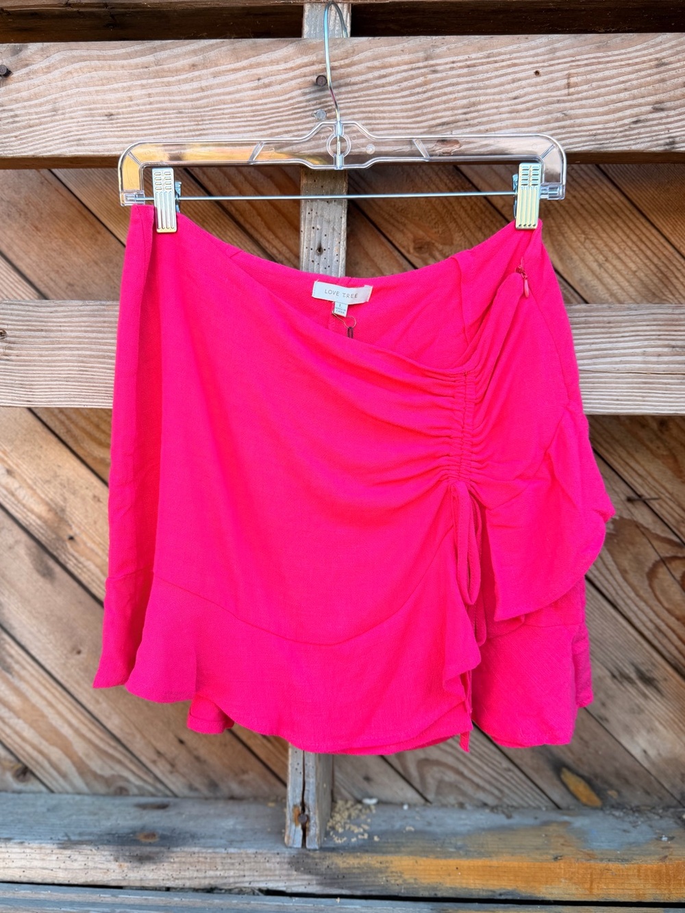 Love Tree Fuchsia Ruffle Wrap Mini Skirt